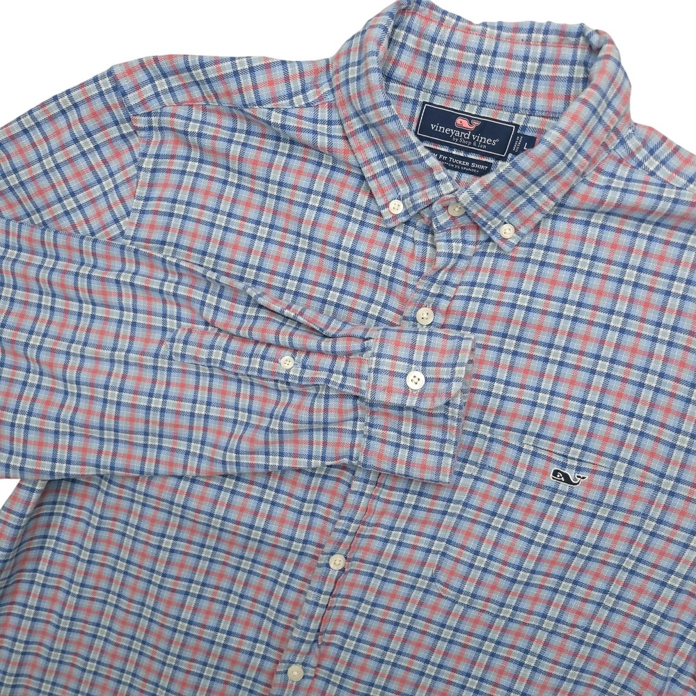 Vineyard Vines Tucker Shirt Mens Large Blue Plaid Long Sleeve Button Up Slim Fit